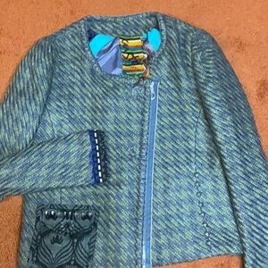 jacket khaki purple weave, beaded dragonfly on back.  Never worn. 42FR size